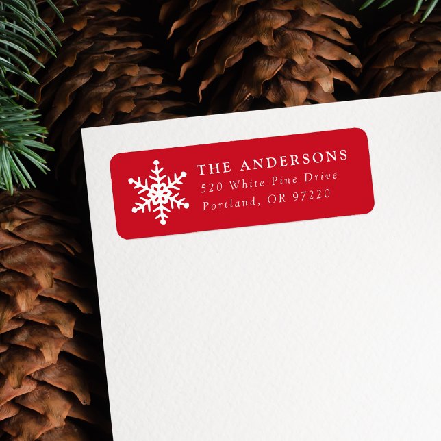 Modern Snowflake Red Holiday Return Address Label (Creator Uploaded)
