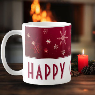 Modern Snowflake Red Pattern Happy Christmas Coffee Mug