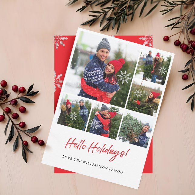Modern Snowflake Six Photo Collage Grid Photo Holiday Card (Modern Snowflake Six Photo Collage Grid Photo Holiday Card)