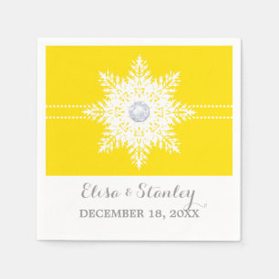 Modern snowflake yellow, white winter wedding napkin