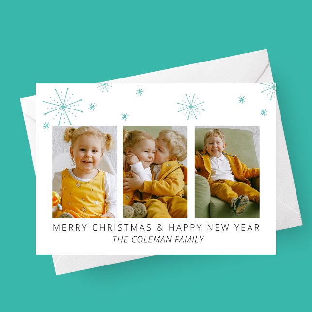 Modern Snowflakes 3 Photo Christmas Card (Stylish Modern Snowflakes 3 Photo Family Christmas Card | Holiday Photo Card)