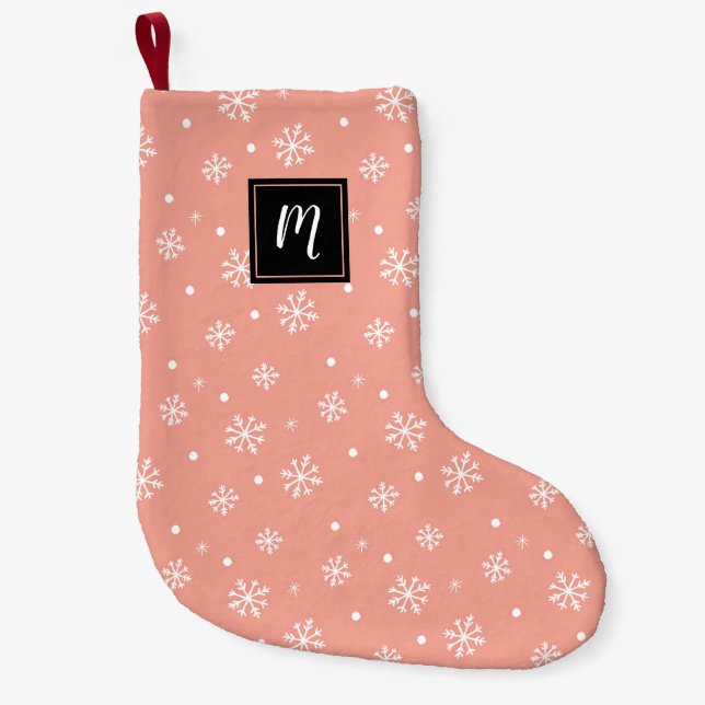 Modern Snowflakes Christmas Pattern Monogram Small Christmas Stocking (Front)
