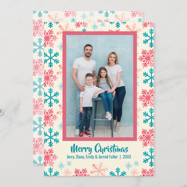 Modern Snowflakes Christmas Photo Holiday Card (Front/Back)