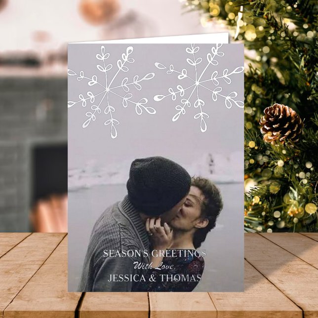 Modern Snowflakes Christmas Photo Real Foil Holiday Card (Creator Uploaded)