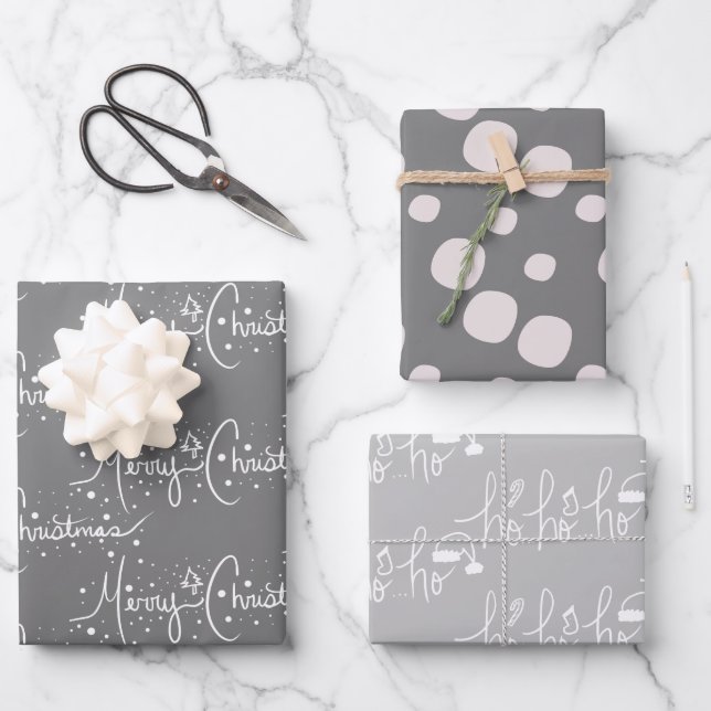 Modern Snowflakes Christmas Snow Snowflake Pink Wrapping Paper Sheet (Front)