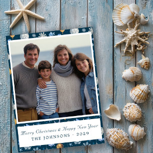 Modern Snowflakes & Coastal Elements Photo Holiday Card