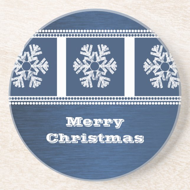 Modern Snowflakes Coaster, Blue Coaster (Front)