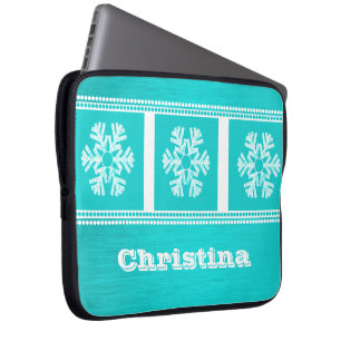 Modern Snowflakes Electronics Sleeve, Aqua Laptop Sleeve