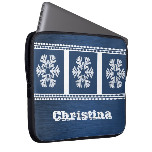 Modern Snowflakes Electronics Sleeve, Blue Laptop Sleeve (Front Right)