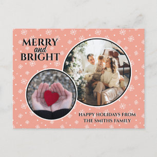 Modern Snowflakes Elegant Pink Family Holiday Postcard