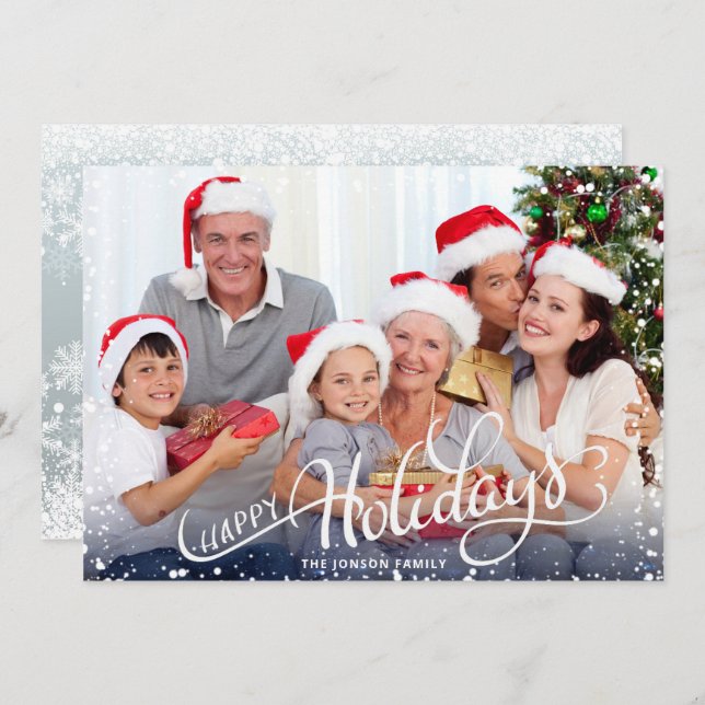 Modern Snowflakes Frame Christmas PHOTO Holiday Card (Front/Back)
