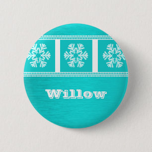 Modern Snowflakes Holiday Button, Teal 6 Cm Round Badge