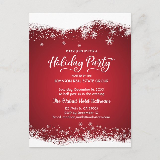 Modern Snowflakes | Holiday Party Invitation Postcard (Front)