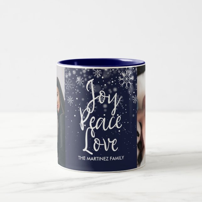 Modern Snowflakes Holiday Photo and Name  Two-Tone Coffee Mug (Center)