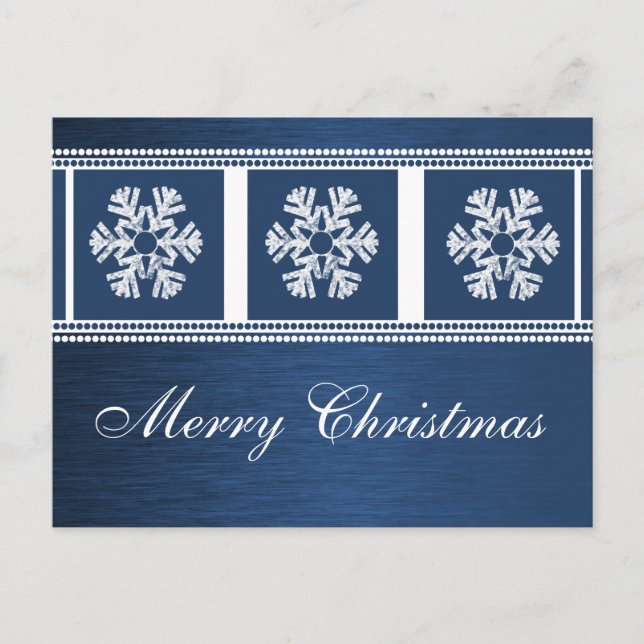Modern Snowflakes Holiday Postcard, Royal Blue (Front)