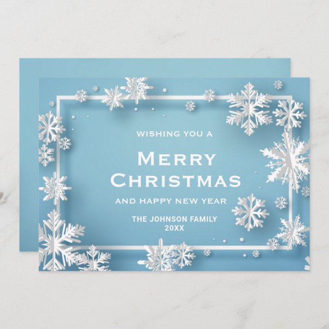 Modern Snowflakes Merry Christmas Greeting Holiday Card (Front/Back)