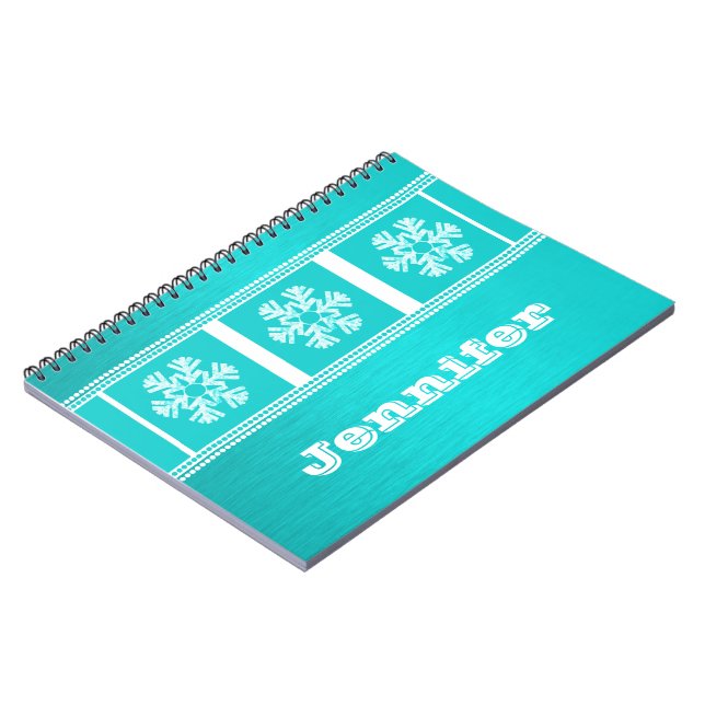 Modern Snowflakes Notebook, Aqua Notebook (Left Side)