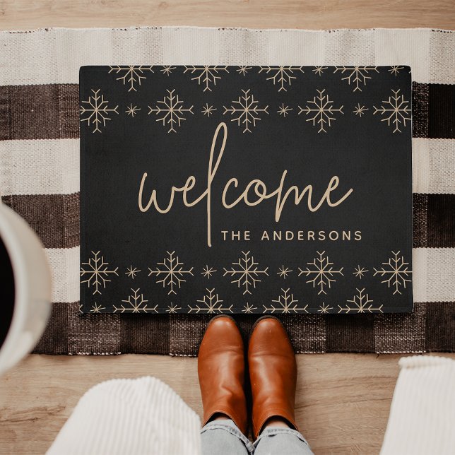 Modern Snowflakes Personalised Welcome Doormat (Creator Uploaded)