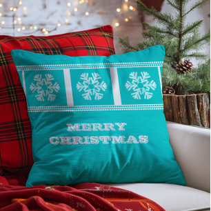 Modern Snowflakes Pillow, Aqua Cushion