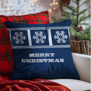 Modern Snowflakes Pillow, Blue Cushion