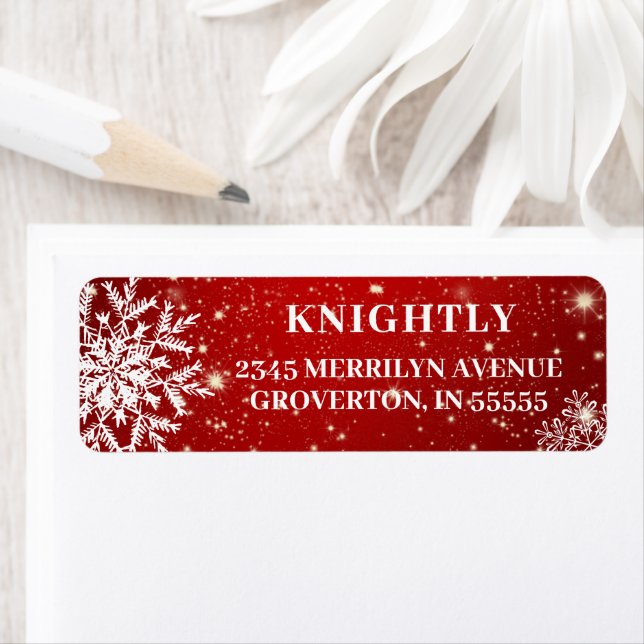 Modern Snowflakes Red White  Return Address Label (Insitu)