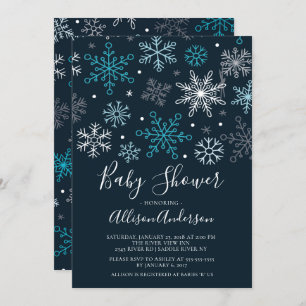Modern Snowflakes Winter Baby Shower Invitation