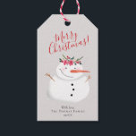 Modern Snowman Christmas Wreath and Gold Family Gift Tags<br><div class="desc">This set of simple and modern family 'Merry Christmas' holiday gift tags features a cute snowman with a xmas wreath with poinsettias, pine and berries. The reverse of card features an elegant gold and white zig zag pattern. On the front of the card you are able to customise the script,...</div>