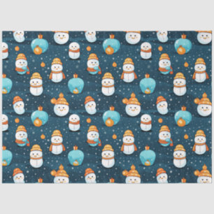 Modern Snowmen Ornaments Blue Christmas Tissue Paper