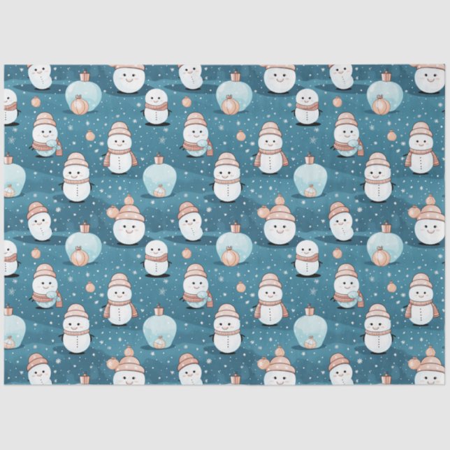 Modern Snowmen Ornaments Pink and Green Christmas Tissue Paper (Front)