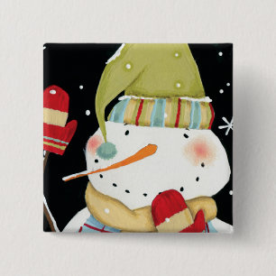 Modern Snowmen with Mittens 15 Cm Square Badge
