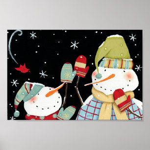Modern Snowmen with Mittens Poster