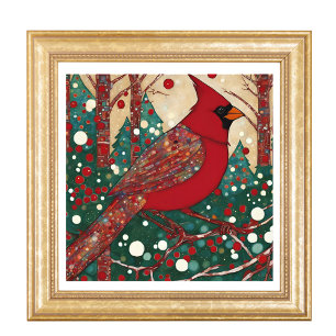 Modern Snowy Christmas Cardinal Red Bird  Photo Print