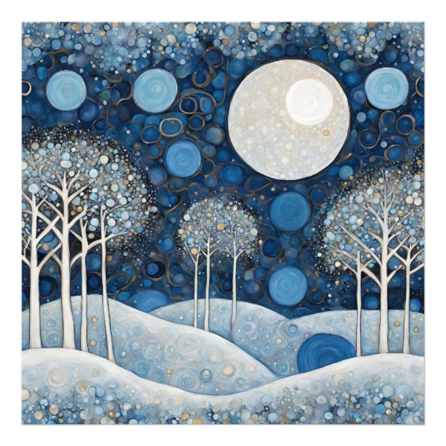 Modern Snowy Whimsical Forest Scene Photo Print (Front)