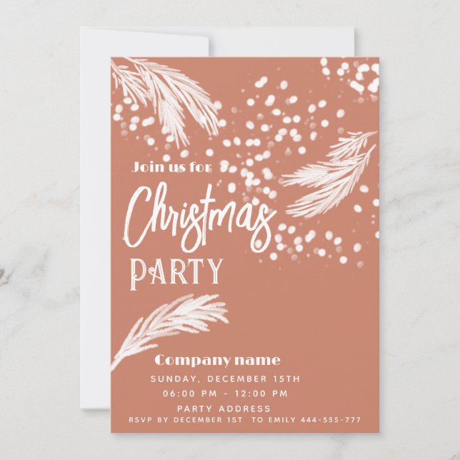 Modern snowy white watercolor pine branches  invitation (Front)
