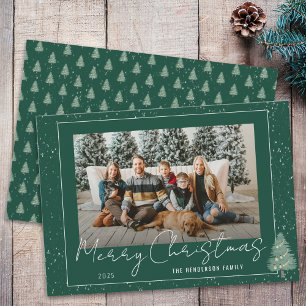Modern Snowy Woodland Christmas Family Photo Holiday Card