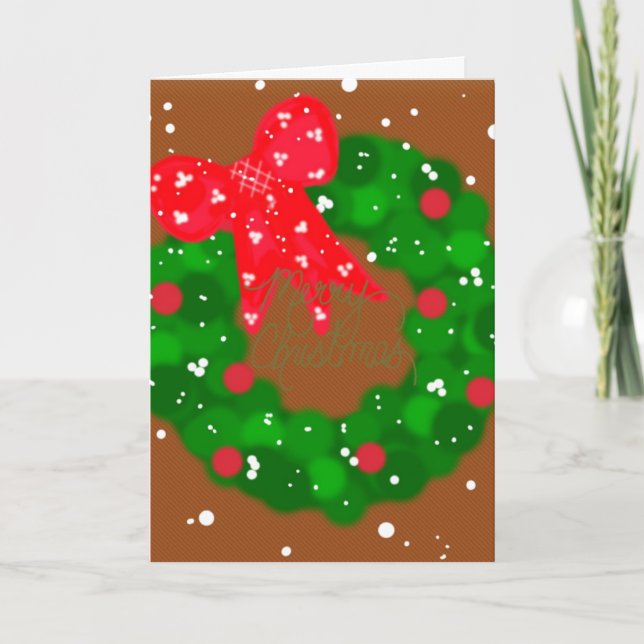 Modern Snowy Wreath and Bow Card (Front)