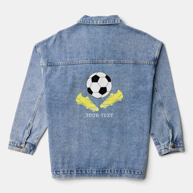 Modern Soccer Cleats Ball Black Denim Jacket (Back)