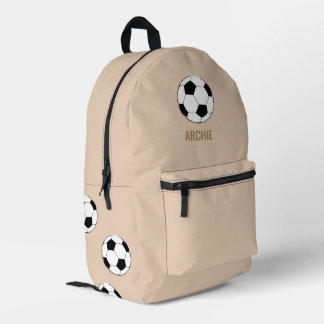 Modern Soccer Football Personalised Beige Printed Backpack