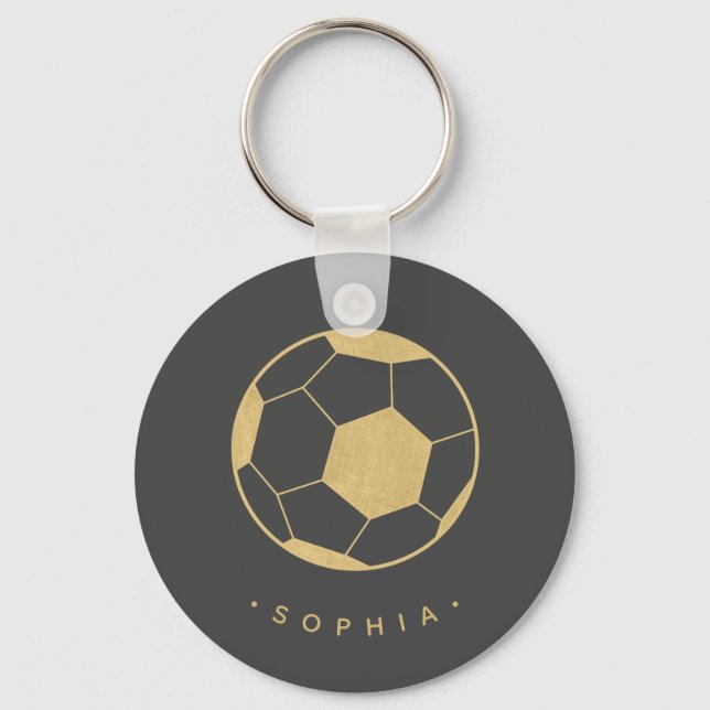 Modern Soccer in Black and Gold Personalised Key Ring (Front)