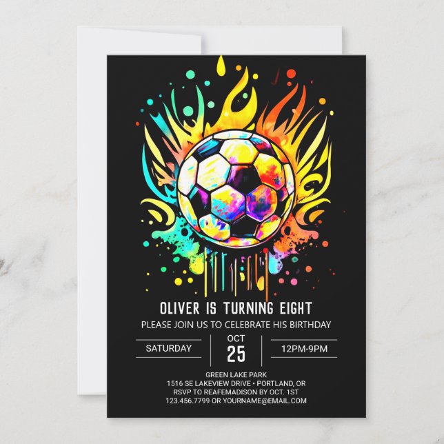 Modern Soccer Kids Watercolor Birthday Invitation (Front)