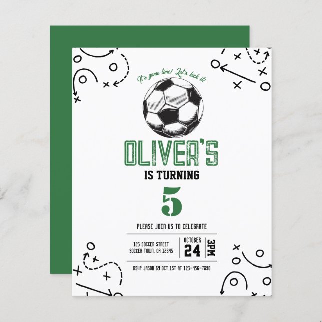 Modern Soccer Tactics Budget Birthday Invitation (Front/Back)