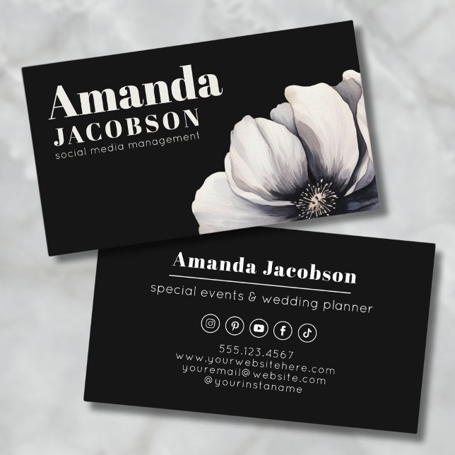Modern Social Media Black Elegant Professional Business Card (Modern Social Media Black Elegant Professional Business Card)