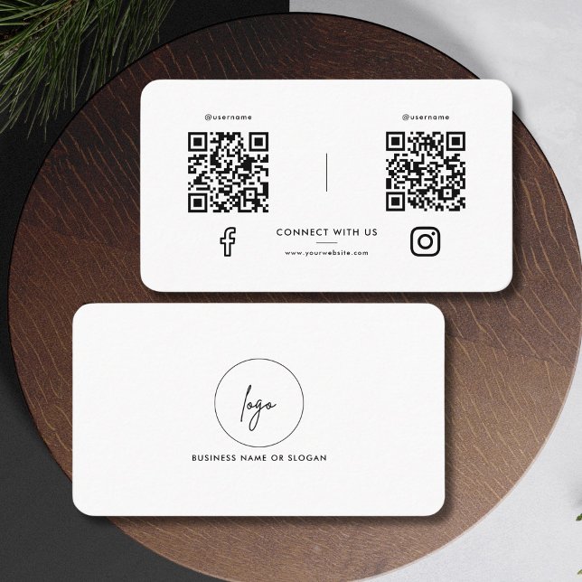 Modern Social Media Connect with us Black White Business Card (Creator Uploaded)