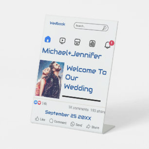 Modern Social Media Custom Message Wedding Pedestal Sign
