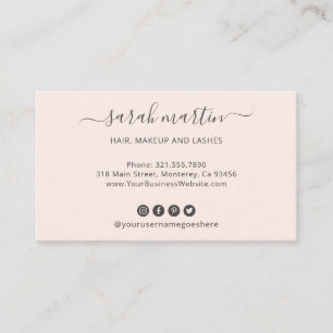 Modern Social Media Icons Blush Pink Elegant Business Card