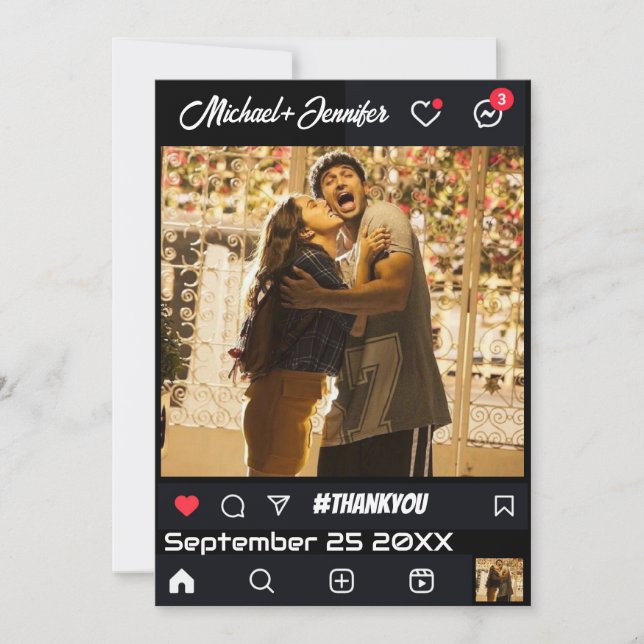 Modern Social Media Inspired Custom Wedding Thank You Card (Front)