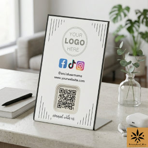 Modern Social Media   Instagram Facebook QR Code Pedestal Sign