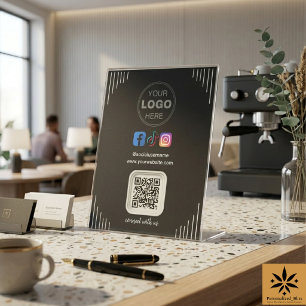 Modern Social Media Instagram Facebook QR Code Pedestal Sign