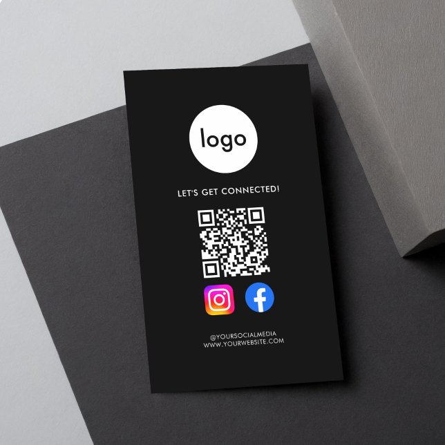 Modern Social Media QR Code Black Business Card (Creator Uploaded)