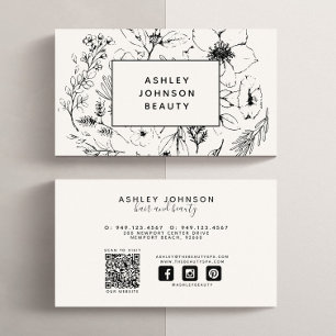 Modern Social Media QR Code Botanical Blush Black Business Card